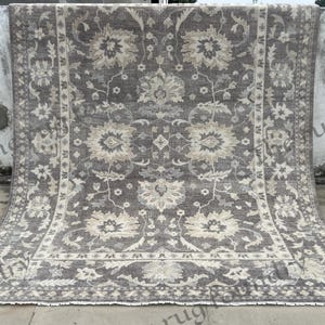 Handgeknüpfter Oushak Wollteppich aus Wolle, Türkis und Elfenbein im Vintage Stil