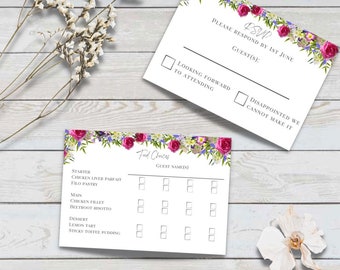 Wedding RSVP with Optional Menu Choices // A7 Digital Download // Pink Floral Wedding Theme // Wedding Stationary // Emily