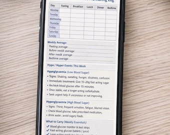 Blood Glucose Log Printable | Weekly Diabetes Tracker | Blood Sugar Monitoring PDF
