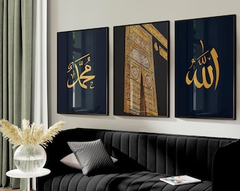 Set van 3 posters | Kaaba-posterset | Islamitische Muurschilderingen | Islamitische posters en decoratie | Islamitische kunst cadeau | islamitische kunst aan de muur | muurschildering