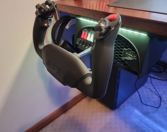 Honeycomb Alpha Yoke, Honeycomb Bravo throttle and Logitech Panel illuminated under desk mounts - (aka. 'The Glider')