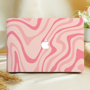 Roze gebogen streep gepersonaliseerde harde beschermhoes voor Macbook Pro 13&quot;, 2022 M2 Air Pro, laptop harde hoes voor 12/13/14/15/16 inch