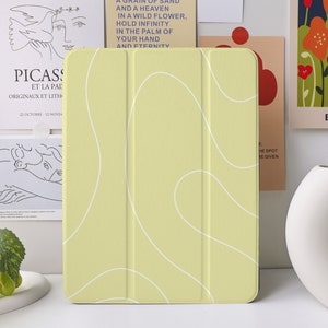 Étui iPad à ligne incurvée jaune pour iPad Air 4/5 iPad 10 10,9" 2022 iPad Pro 12,9'' 2021 Pro 11" 2022 iPad Mini 6/5/4, couverture iPad