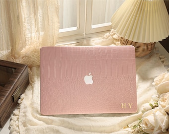 Pink Faux Croc Leather Hard Case for 2025 M4 Macbook Air 13”, Laptop Hard Case for Air Pro 13/14/15/16 inch, Gift for School & First Job