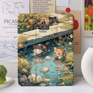 Kitten Fishing Illustration iPad Case for iPad Air 4/5 iPad 10 10.9" 2022 iPad Pro 12.9'' 2021 Pro 11" 2022 iPad Mini 6/5/4, iPad cover