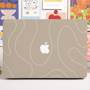 Étui de protection rigide personnalisé Brown Curved Line pour Macbook Pro 13 ", 2022 M2 Air Pro, étui rigide pour ordinateur portable pour 12/13/14/15/16 pouces