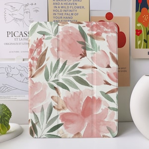 Étui à fleurs aquarelles roses pour iPad Air 4/5, iPad 10 10,9" 2022, iPad Pro 12,9" 2021, Pro 11" 2022, iPad Mini 6/5/4, housse iPad