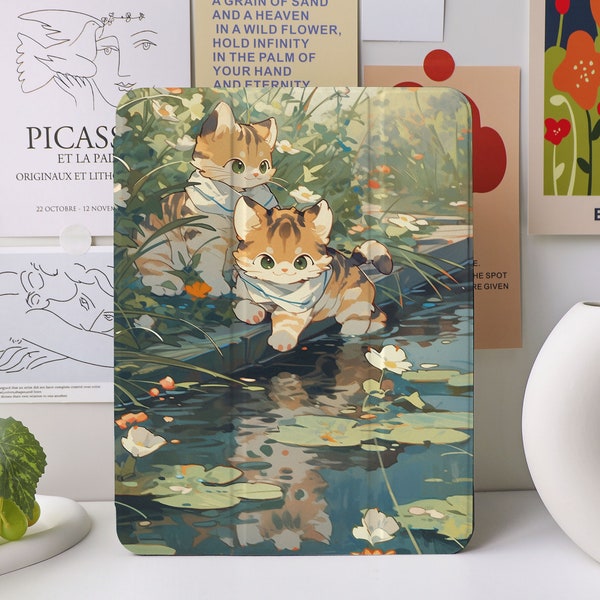 Kitten by the Lotus Pond iPad Case for iPad Air 4/5 iPad 10 10.9" 2022 iPad Pro 12.9'' 2021 Pro 11" 2022 iPad Mini 6/5/4, iPad cover