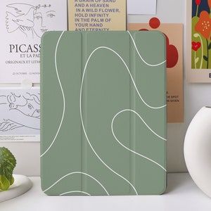 Green Curved Line iPad Case for iPad Air 4/5 iPad 10 10.9&quot; 2022 iPad Pro 12.9&#39;&#39; 2021 Pro 11&quot; 2022 iPad Mini 6/5/4, iPad cover