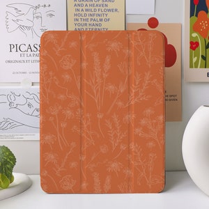 Étui iPad personnalisé floral orange pour iPad Air 4/5 iPad 10 10,9 » 2022 iPad Pro 12,9'' 2021 Pro 11 » 2022 iPad Mini 6/5/4, couverture iPad