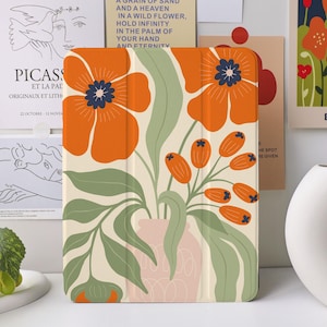 Étui pour iPad à motif de fleurs oranges pour iPad Air 4/5, iPad 10 10,9" 2022, iPad Pro 12,9" 2021, Pro 11" 2022, iPad Mini 6/5/4, housse iPad