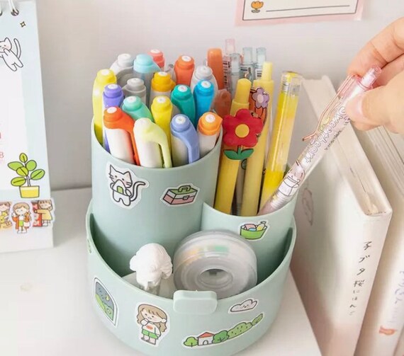 Cute Pen Holder Storage Organizer Boxes with Drawer Cosmetic Rack Kawaii  Desk Accessories Girls Office School Desktop Stationery