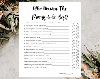 Who Knows The Parents-To-Be Best Questionnaire/Game for Baby Shower, Digital Download