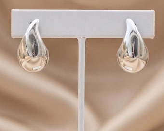 Sterling Silver 925 Teardrop Stud Earrings, Bold Minimalist Statement Jewellery