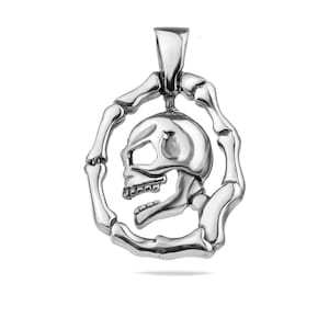 Sterling Silver 925 Skull Pendant Bone Skeleton Necklace Gothic Memento Mori Charm Punk Rock Jewelry Symbolic Halloween Unisex Gift Present
