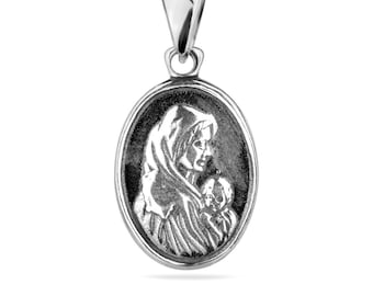SLIACETE 925 Sterling Silber Jungfrau Maria Halskette Mit Opal Für Frauen Wundertätige Medaille Anhänger Halskette Katholischer Religiöser Schmuck Geschenke
