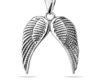 Sterling Silber 925 Doppel Engel Flügel Anhänger Spiritueller Schutzengel-Halsketten-Charme Unisex Schmuck Geschenk