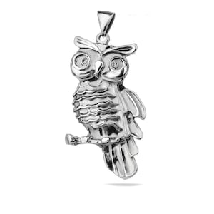 Sterling Silver 925 Owl Pendant Large Charm Animal Jewellery Symbol of Wisdom Necklace Unisex Gift Present