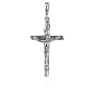 Sterling Silver 925 Crucifix Cross Pendant Jesus Christ Christian Cross Charm Necklace Unisex Religious Faith Jewellery Gift Present