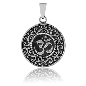 Sterling Silver 925 Om Pendant Round Yoga Necklace Charm Sacred Symbol of Peace Spiritual Meditation Jewellery Gift