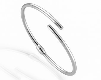 Sterling Silver 925 Minimalist Cuff Bracelet Open Bangle Modern Wrist Unisex Jewellery Gift