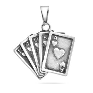 Sterling Silber 925 Poker Karte Anhänger Royal Flush Charm Spielkarten Kasino Halskette Schmuck Unisex Glücksspiel Geschenk