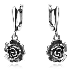 Sterling Silver 925 Rose Blossom Earrings Floral Drop Dangle Elegant Flower Jewellery Gift Present