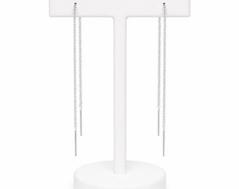 Sterling Silver 925 Thin Threader Earrings Dainty Pull Through Chain Minimalist Unisex Jewellery Gift
