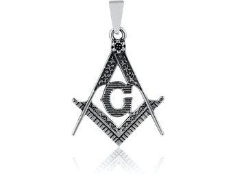 Masonic Pendant 925 Sterling Silver Square and Compass with G Brotherhood Necklace Charm