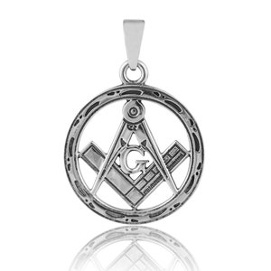 Sterling Silver 925 Masonic Pendant Freemason Round Necklace Compass Square G Symbol Unisex Jewellery Brotherhood Accessory