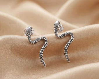Snake Stud Earrings 925 Sterling Silver, Modern Statement Jewellery