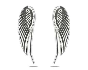 Sterling Silver 925 Angel Wing Ear Climber Earrings Guardian Spiritual Ear Crawlers Wire Jewellery