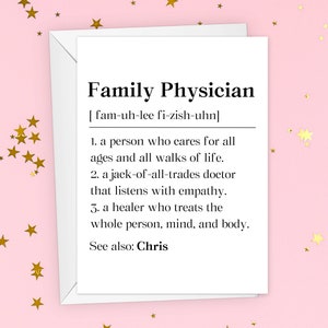 Personalized Family Medicine Graduate Card, Family Medicine Graduation Gift, Family Doctor Thank You Greeting Card