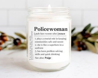 Personalized Policewoman Definition Candle, Female Police Appreciation Gift, Law Enforcement Scented Candle, For Woman Cop Candle Gift