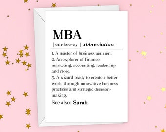 Personalized Mba Graduation Card, Custom Master Of Business Administration Graduate Gift, Mba Grad Greeting Card, New Mba Folded Card