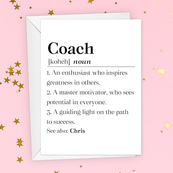 Personalized Coach Thank You Card, Coach Appreciation Gift, Coach Birthday Greeting Card, Custom Coach Folded Card, Coach Definition Card