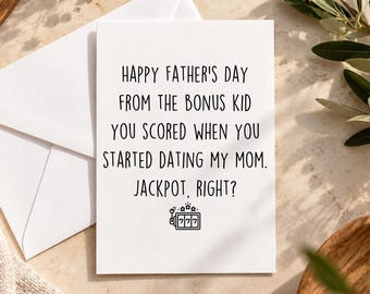 Happy Fathers Day From Bonus Kid Card, Funny Stepdad Gift, Bonus Dad Fathers Day Greeting Card, Step Dad Wife Folded Card