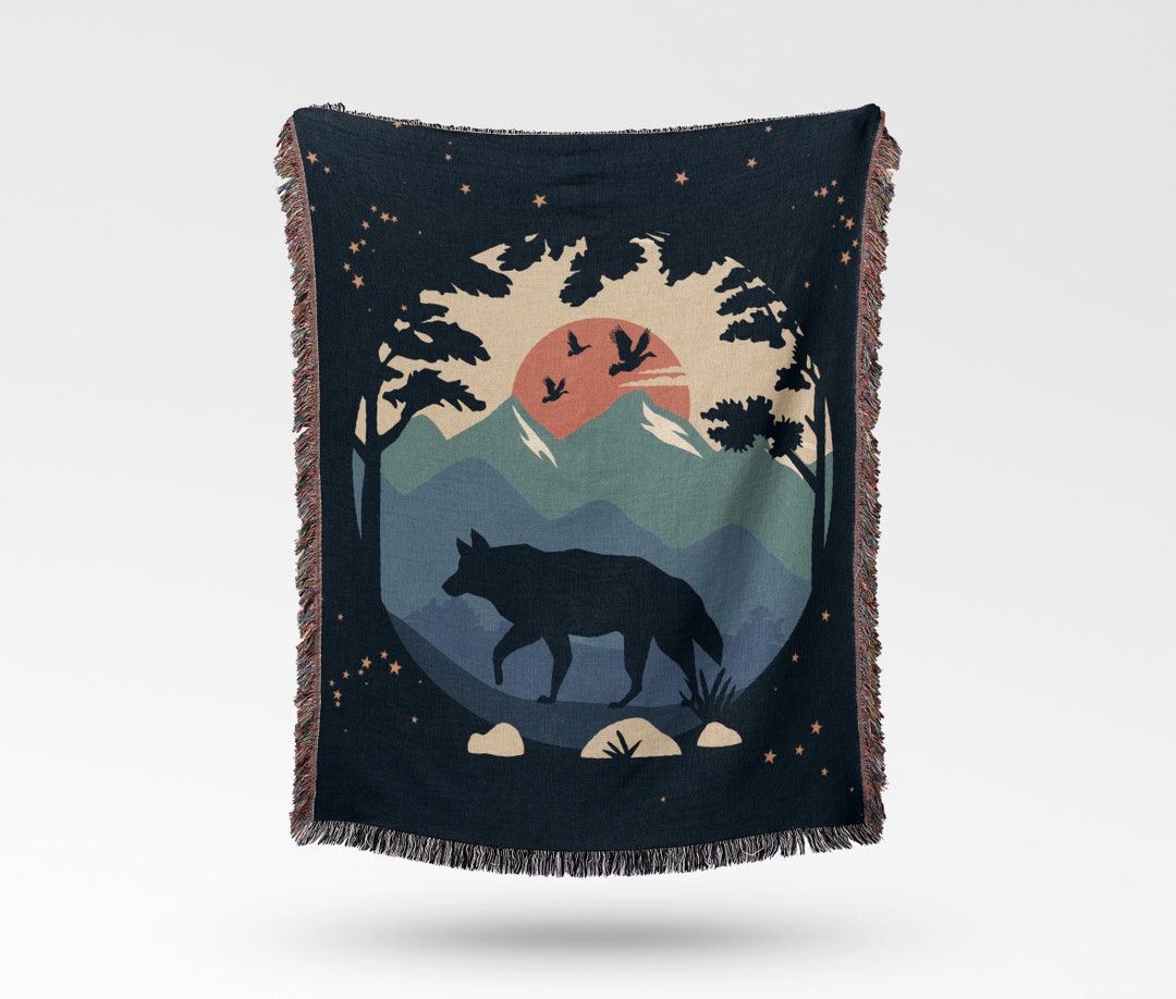 Wildlife Woven Blanket Wolf Throw Blanket Gift Handmade Etsy