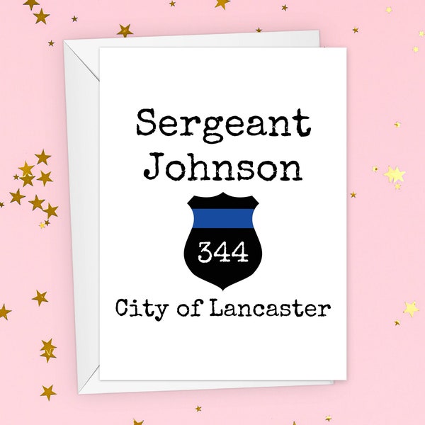 Personalized Law Enforcement   Card, Police Officer Card, Custom Badge Number Gift, Sergeant Rank Department Greeting Card