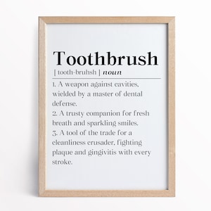 Dental Art Digital Poster, Dental Office Decor Digital Art Print, Dental Hygiene Digital Wall Art, Toothbrush Definition Digital Download