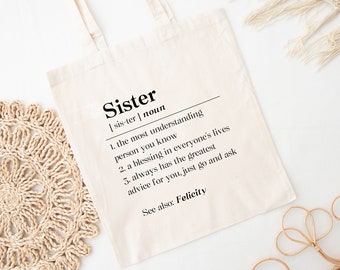 Personalized For Sister Tote Bag, Best Sister Ever Canvas Tote, Thank You Sister Gift, Sister Definition Gift Tote, Xmas From Brother Tote