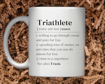 Personalized Triathlon Definition Mug, Custom Triathlete Gift, Iron Man Coffee Mug, Half Ironman Definition Cup, Swim Bike Run Gift Mug