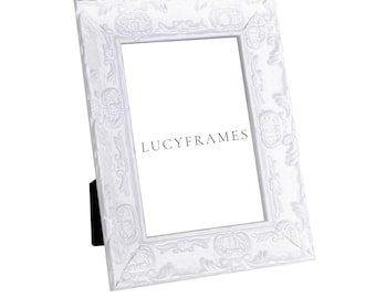 Greta White Ornate Picture Frame, Handmade Wood Frame, Easel Back