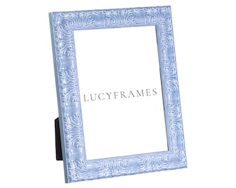 Blue Ornate Picture Frame 5x5, Vintage Wood Easel Frame - Lyra Frames