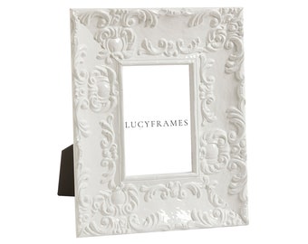 White Ornate Picture Frame - Eclectic Aged Wood Frame - Fiona Frames
