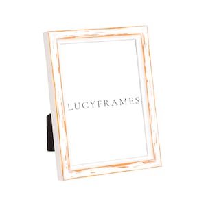 Tabitha Orange and White Frame. Rustic Picture Frame. Orange Picture Frame. White Picture Frame. Brushed Frame. Picture Frames. Natural Wood