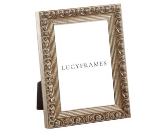 Antique Ornate Silver Photo Frame, Handmade Hardwood