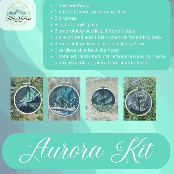 Kit di ricamo fai-da-te, kit Aurora: dipingi la tua aurora boreale e crea arte mista con ricamo! Tutto ciò di cui hai bisogno per iniziare!