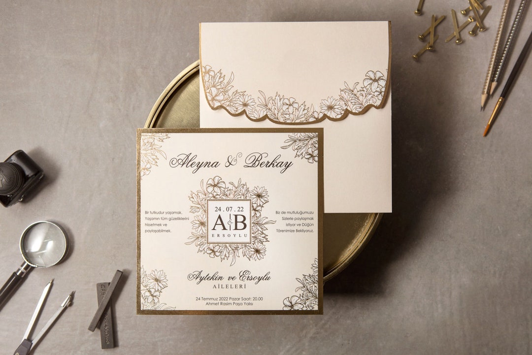 Gold Embossed Wedding Invitation, Laser Embossed Wedding Invitation