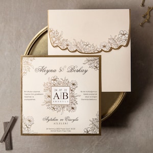 Faire-part de mariage en relief or, Faire-part de mariage en relief au laser, Faire-part de mariage, élégante, Invitation d'estampage d'or